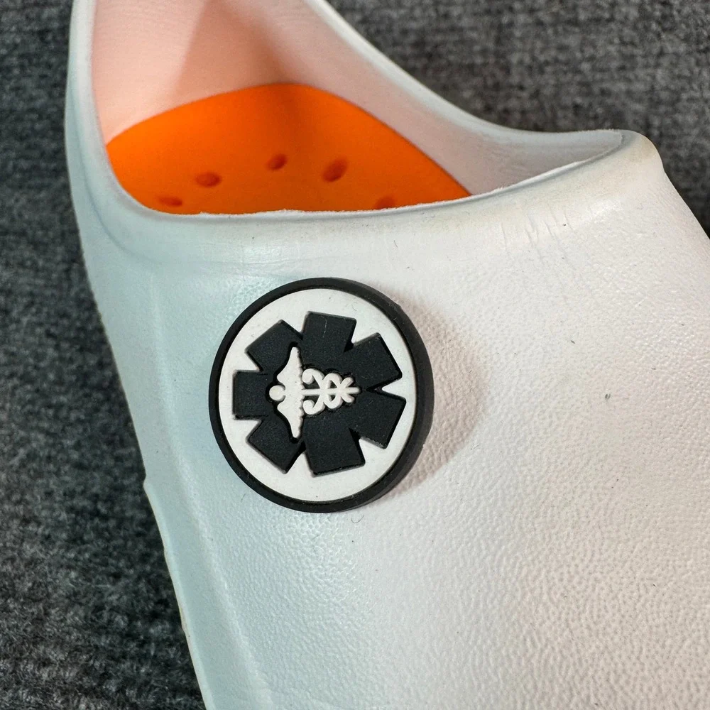 White Nursing Clogs Slip On Professional Work Shoes Medical Caduceus Size 3